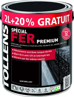 Castorama Peinture Fer Extérieur/intérieur Noir Brillant Tollens 2L +20% Gratuit