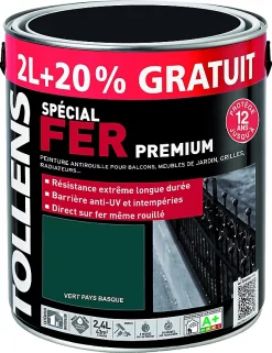 Castorama Peinture Fer Extérieur/intérieur Vert Basque Tollens 2L +20% Gratuit
